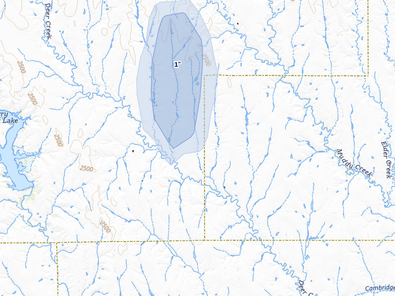 NEXRAD radar-signature map of the hail storm over Cambridge, NE on Aug 25, 2026
