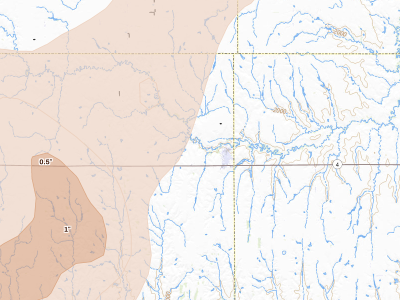 Radar-estimated hail-size map of the storm over Campbell, NE on May 30, 2026