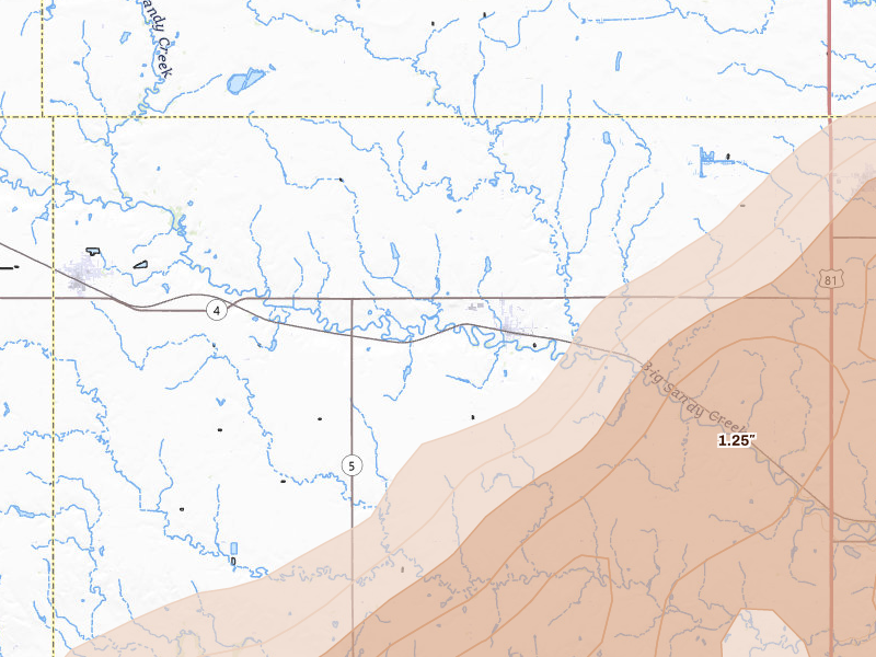 Radar-estimated hail-size map of the storm over Carleton, NE on May 17, 2026