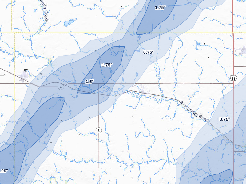 NEXRAD radar-signature map of the hail storm over Carleton, NE on May 18, 2026