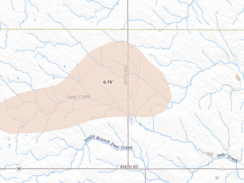 Radar-estimated hail-size map of the storm over Carroll, NE