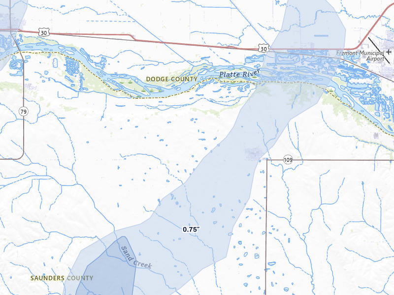NEXRAD radar-signature map of the hail storm over Cedar Bluffs, NE on May 17, 2026