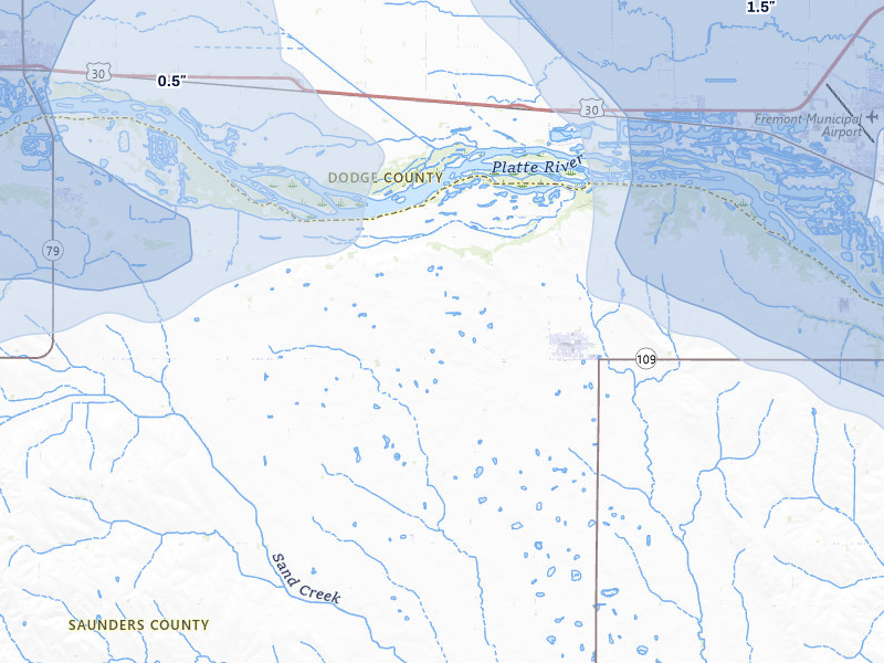 NEXRAD radar-signature map of the hail storm over Cedar Bluffs, NE on Jul 8, 2026