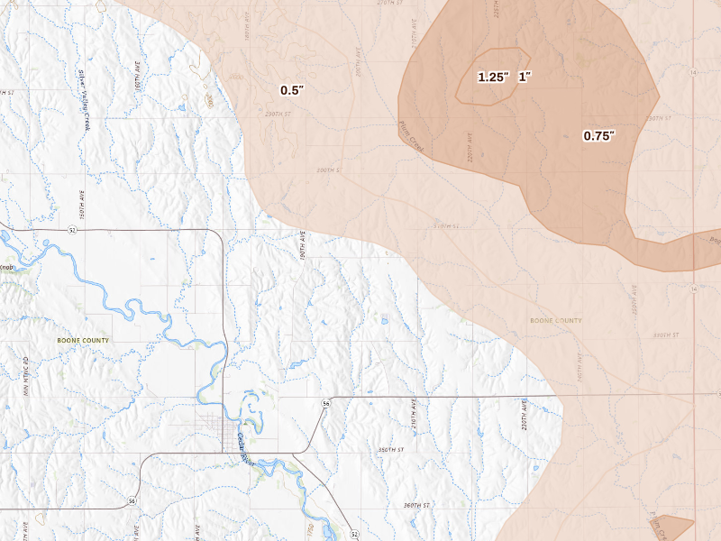 Radar-estimated hail-size map of the storm over Cedar Rapids, NE