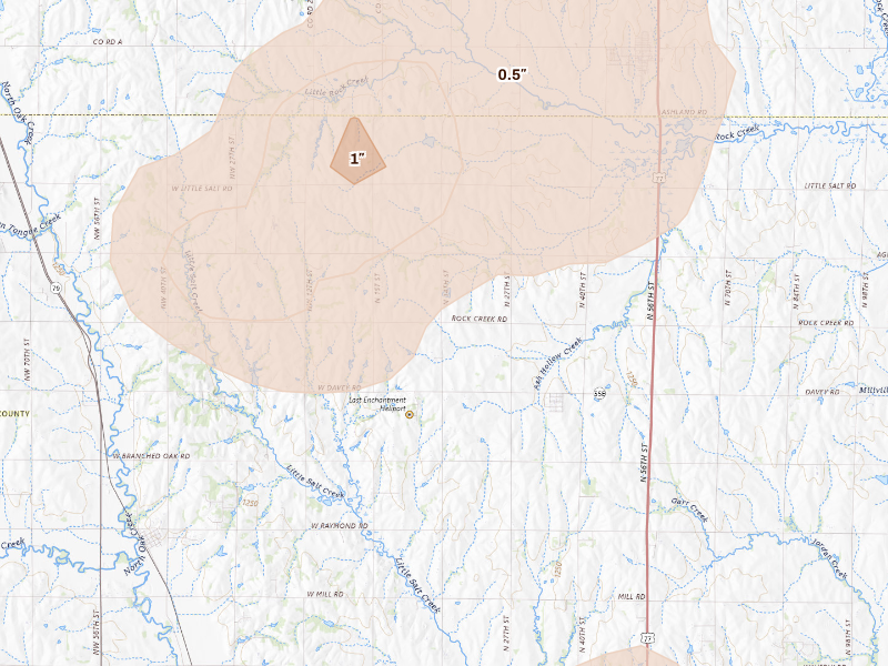 Radar-estimated hail-size map of the storm over Ceresco, NE