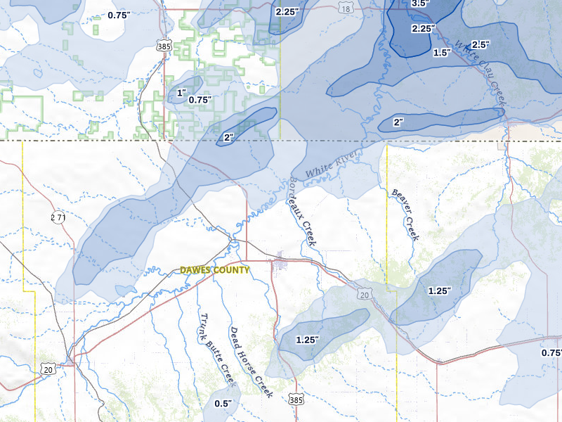 NEXRAD radar-signature map of the hail over Chadron, NE
