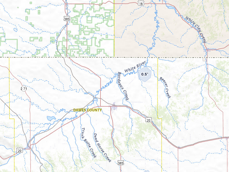 NEXRAD radar-signature map of the hail storm over Chadron, NE on Jun 9, 2026