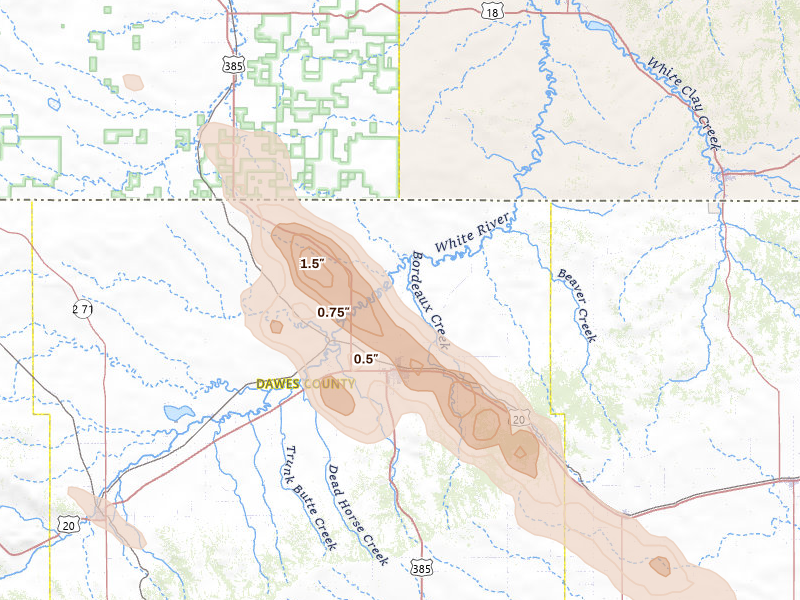 Radar-estimated hail-size map of the storm over Chadron, NE