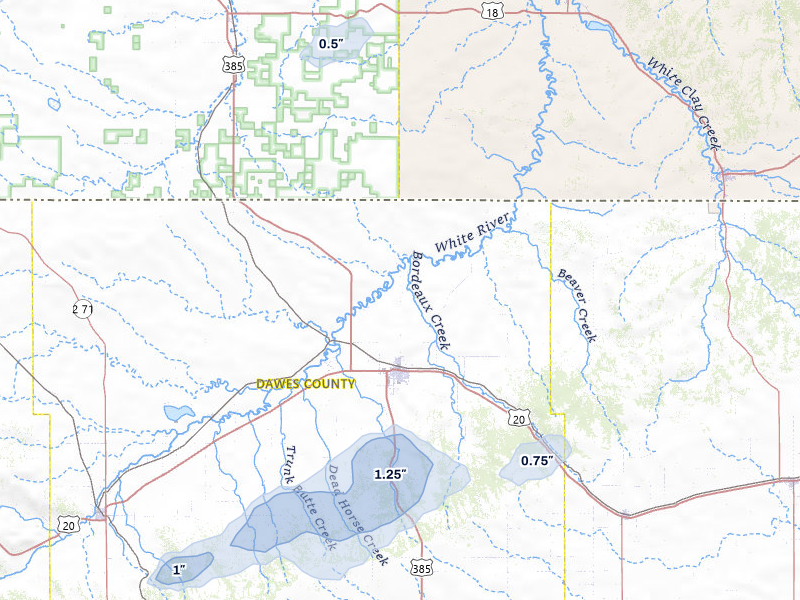 NEXRAD radar-signature map of the hail storm over Chadron, NE on Jun 26, 2026