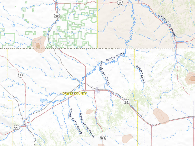 Radar-estimated hail-size map of the storm over Chadron, NE on Jul 6, 2026