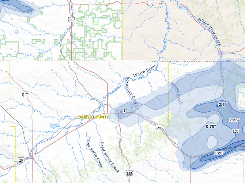 NEXRAD radar-signature map of the hail storm over Chadron, NE on Jul 7, 2026