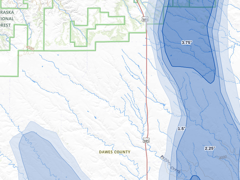 NEXRAD radar-signature map of the hail storm over Chadron, NE on Aug 21, 2026