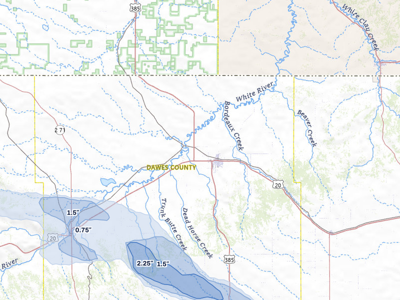 NEXRAD radar-signature map of the hail storm over Chadron, NE on Aug 23, 2026