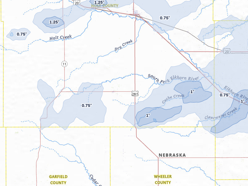 NEXRAD radar-signature map of the hail storm over Chambers, NE on May 25, 2026