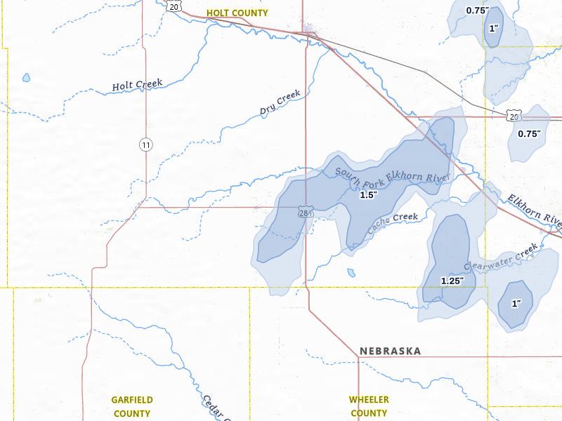 NEXRAD radar-signature map of the hail storm over Chambers, NE on Jun 30, 2026