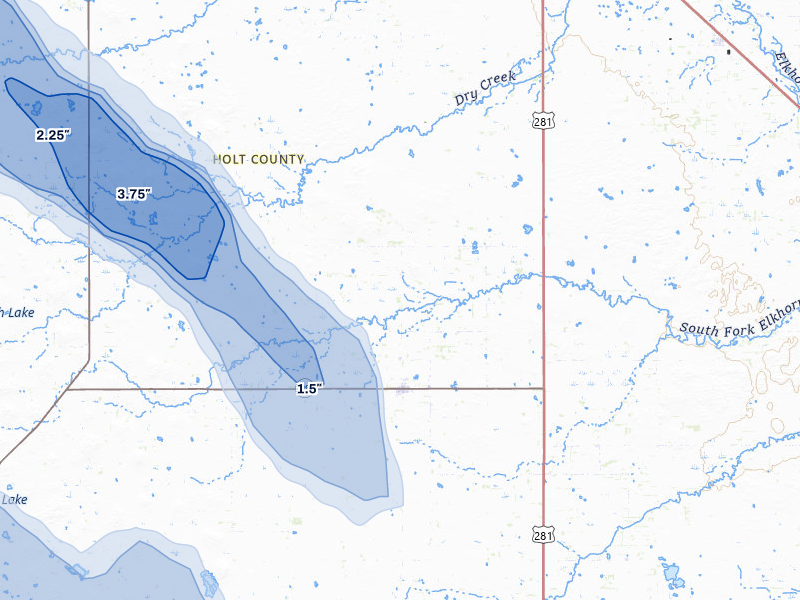 NEXRAD radar-signature map of the hail storm over Chambers, NE on Aug 19, 2026