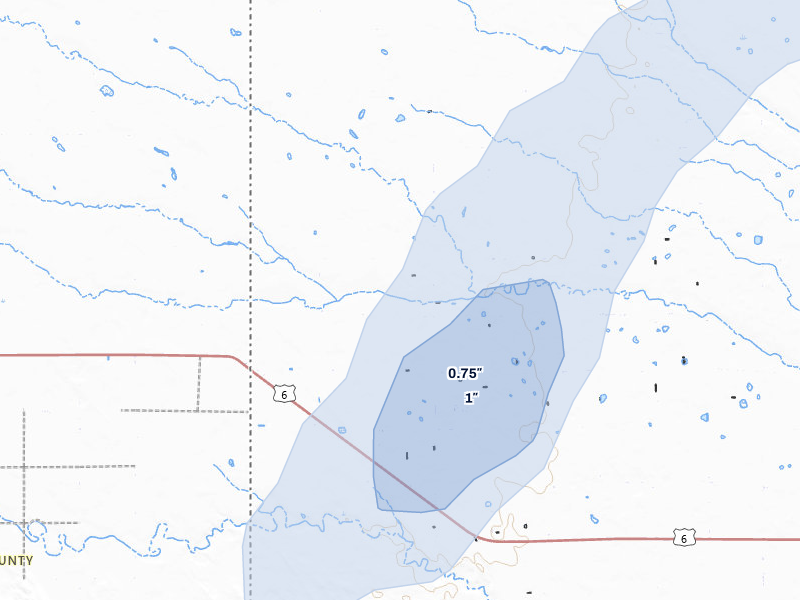 NEXRAD radar-signature map of the hail storm over Champion, NE on May 25, 2026