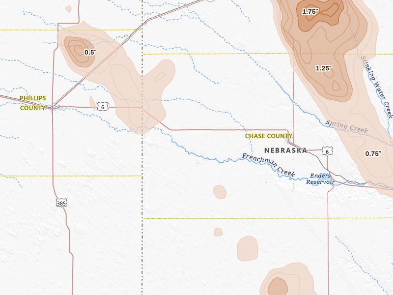 Radar-estimated hail-size map of the storm over Champion, NE on Jun 24, 2026