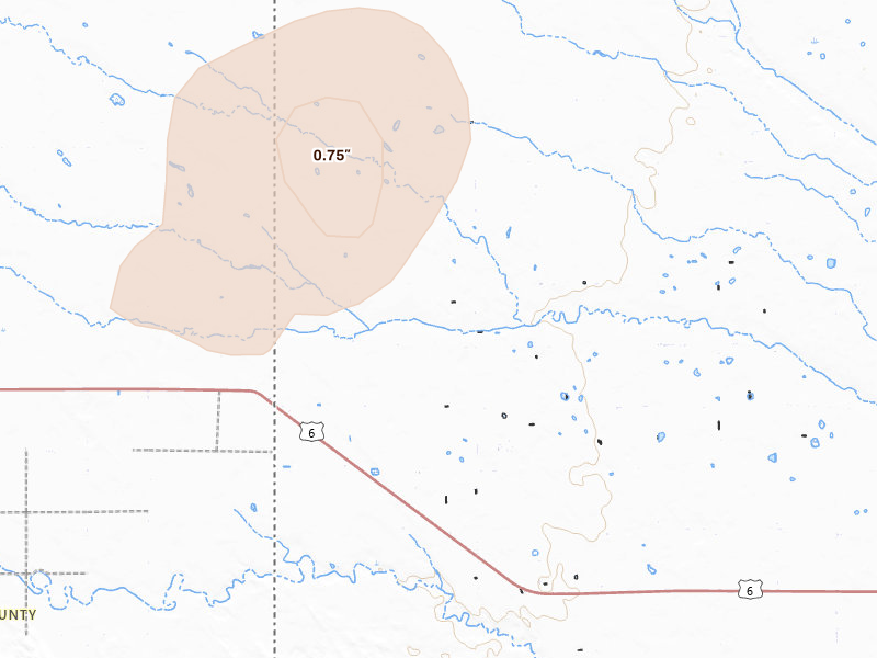 Radar-estimated hail-size map of the storm over Champion, NE on Jun 30, 2026