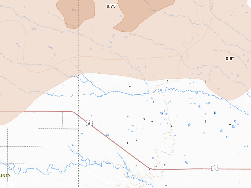 Radar-estimated hail-size map of the storm over Champion, NE on Jul 2, 2026