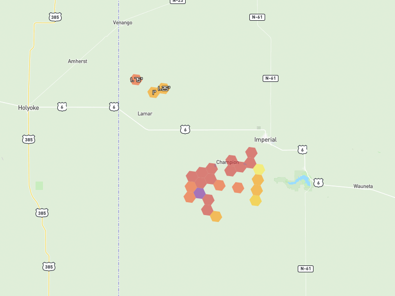 Hail map of Champion, NE on Jul 3, 2026, hail up to 2.75"