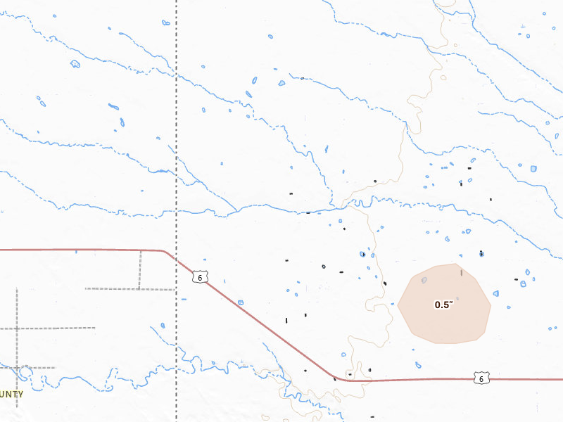 Radar-estimated hail-size map of the storm over Champion, NE on Jul 8, 2026