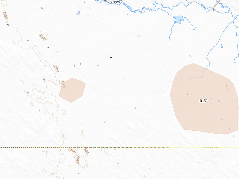 Radar-estimated hail-size map of the storm over Champion, NE on Aug 9, 2026