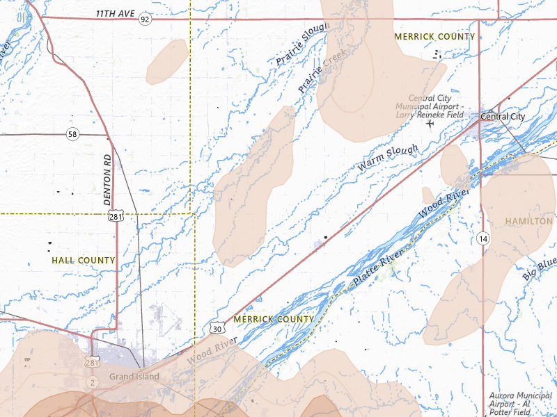 Radar-estimated hail-size map of the storm over Chapman, NE on May 16, 2026