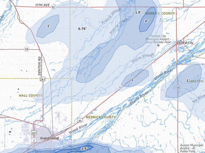 NEXRAD radar-signature map of the hail storm over Chapman, NE on May 16, 2026