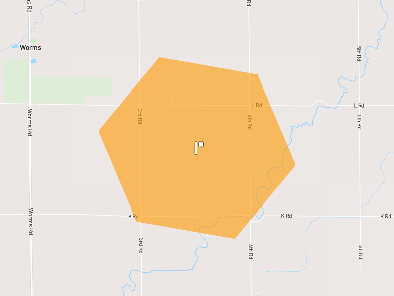 Hail map of Chapman, NE on Jun 5, 2026, hail up to 1"
