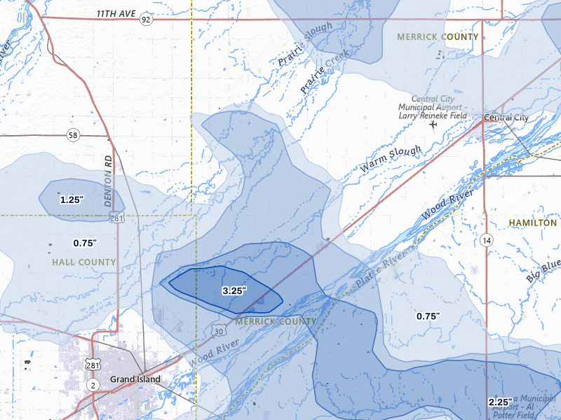 NEXRAD radar-signature map of the hail storm over Chapman, NE on Jul 8, 2026