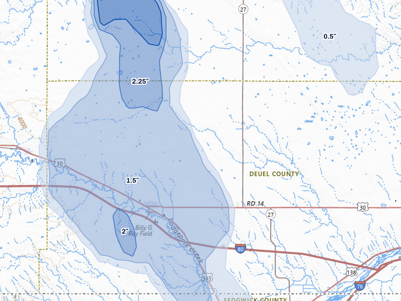 NEXRAD radar-signature map of the hail storm over Chappell, NE on Jul 28, 2026