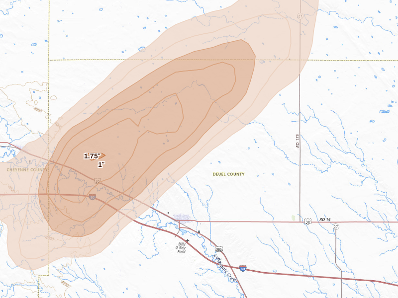 Radar-estimated hail-size map of the storm over Chappell, NE