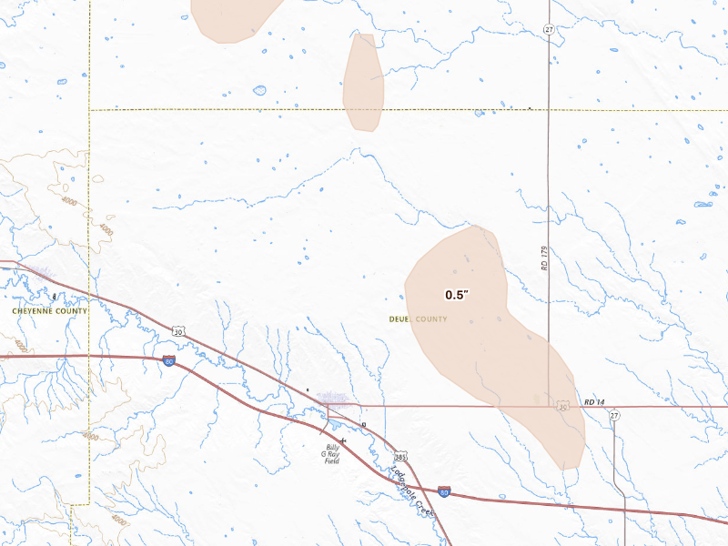 Radar-estimated hail-size map of the storm over Chappell, NE