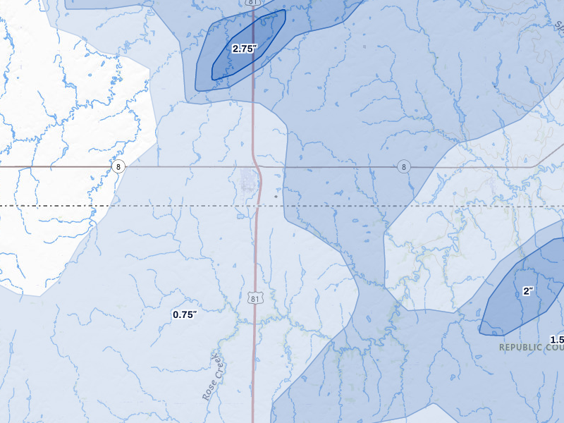 NEXRAD radar-signature map of the hail storm over Chester, NE on May 16, 2026