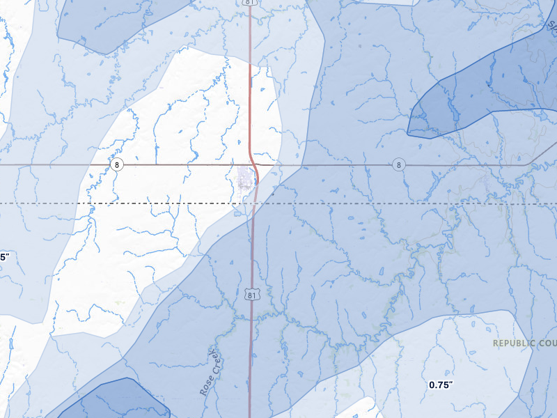 NEXRAD radar-signature map of the hail storm over Chester, NE on May 18, 2026
