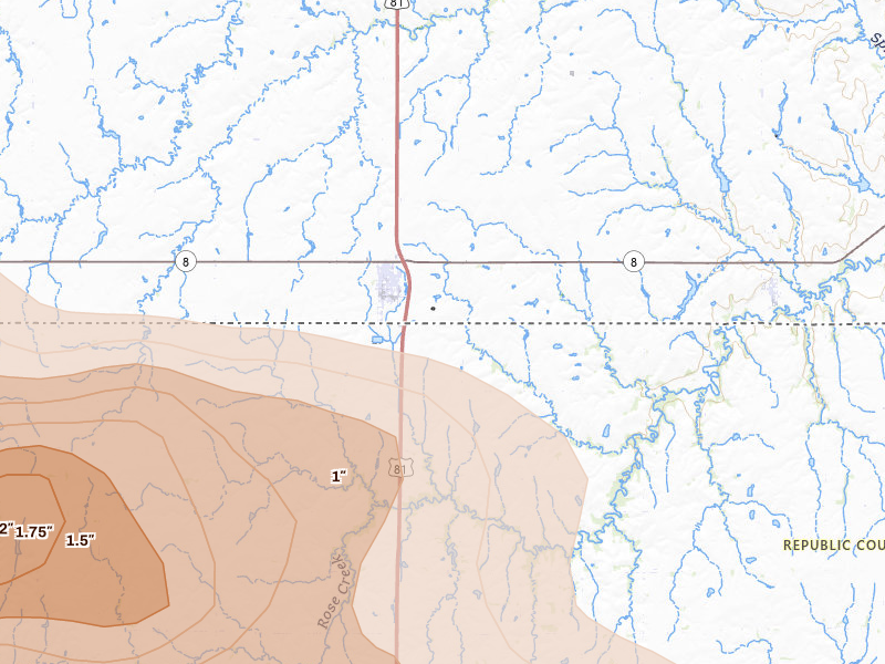 Radar-estimated hail-size map of the storm over Chester, NE
