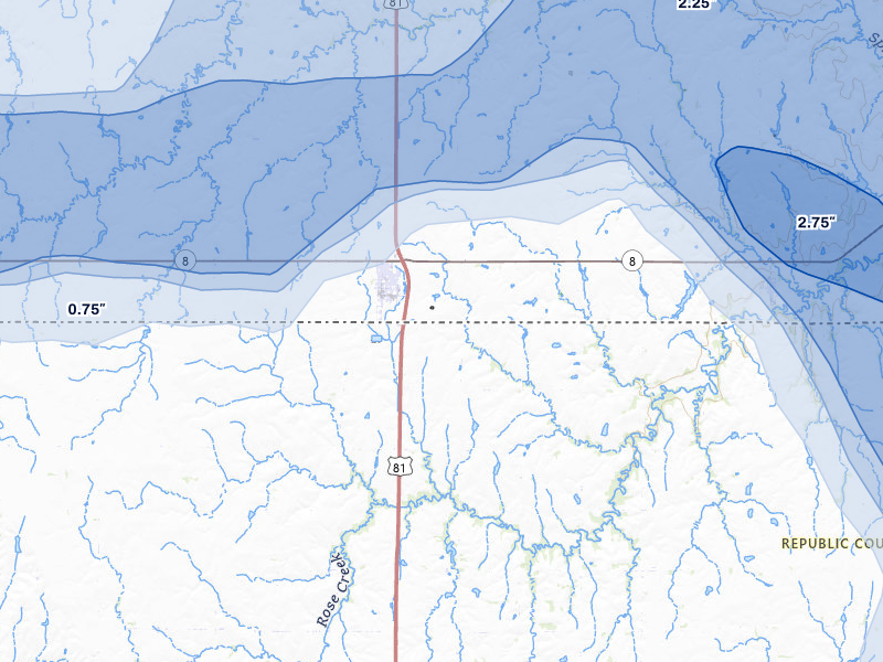 NEXRAD radar-signature map of the hail storm over Chester, NE on Jul 3, 2026