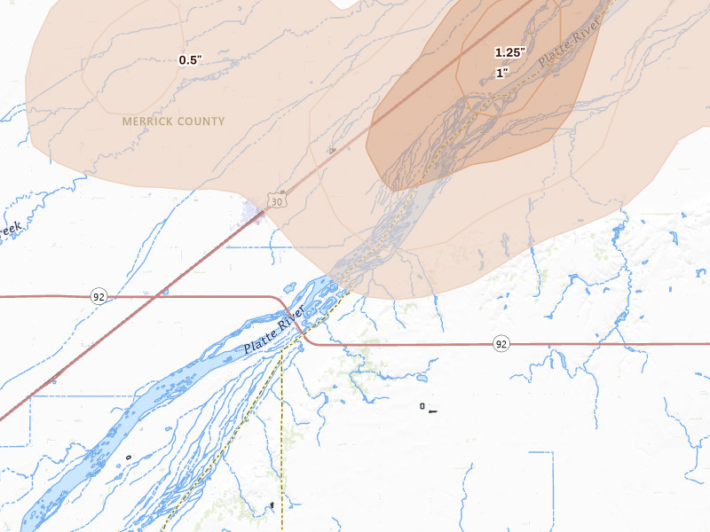 Radar-estimated hail-size map of the storm over Clarks, NE