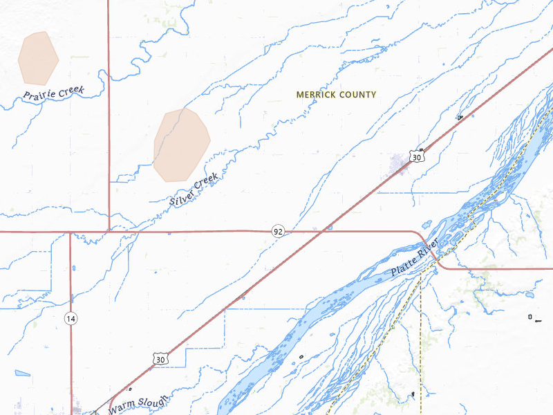 Radar-estimated hail-size map of the storm over Clarks, NE on Aug 17, 2026