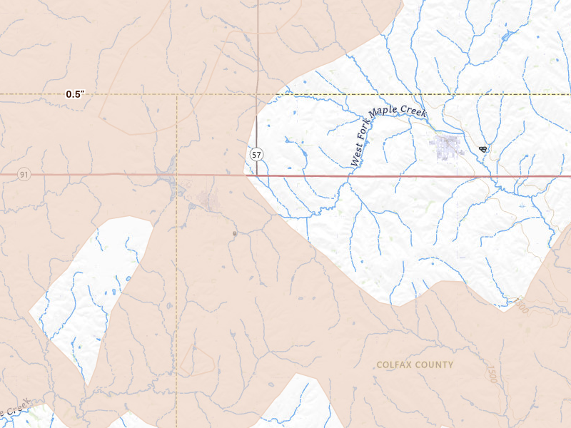 Radar-estimated hail-size map of the storm over Clarkson, NE on May 17, 2026