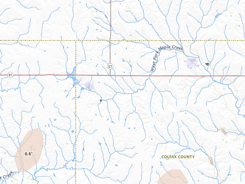 Radar-estimated hail-size map of the storm over Clarkson, NE on May 18, 2026