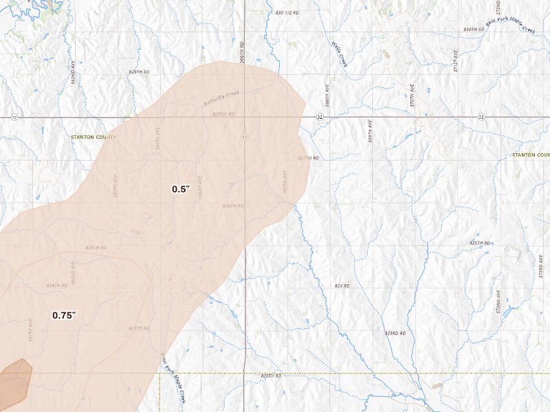Radar-estimated hail-size map of the storm over Clarkson, NE