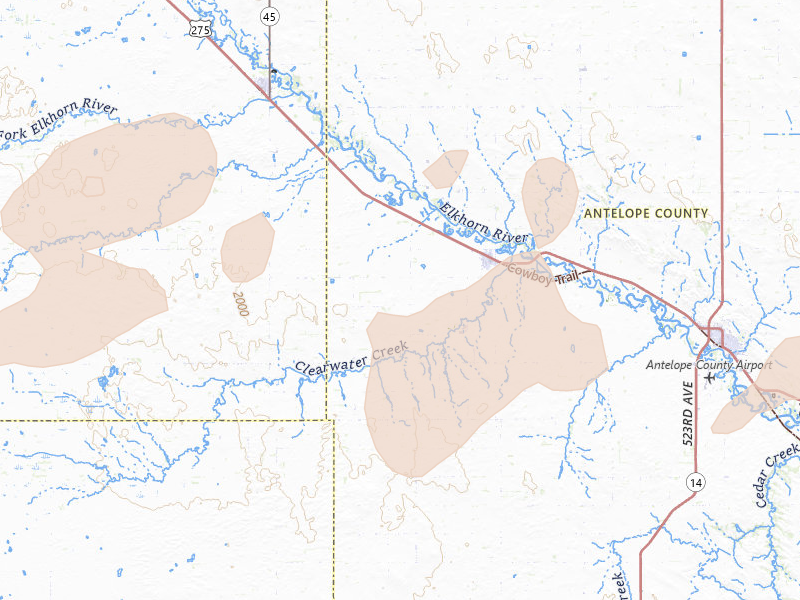 Radar-estimated hail-size map of the storm over Clearwater, NE on May 25, 2026