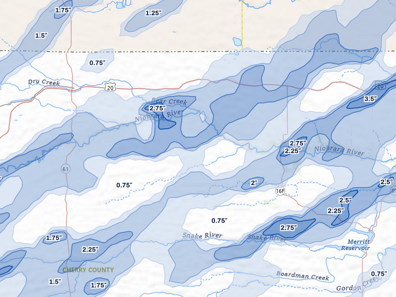 NEXRAD radar-signature map of the hail storm over Cody, NE on Jun 27, 2026