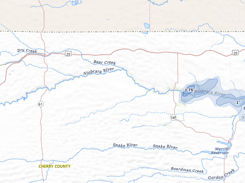 NEXRAD radar-signature map of the hail storm over Cody, NE on Jul 27, 2026