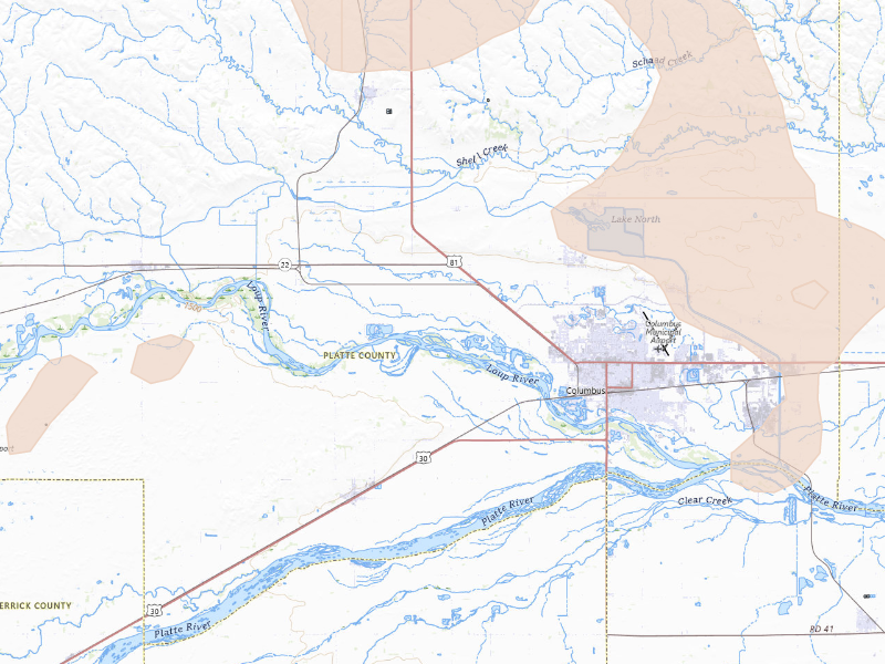 Radar-estimated hail-size map of the storm over Columbus, NE
