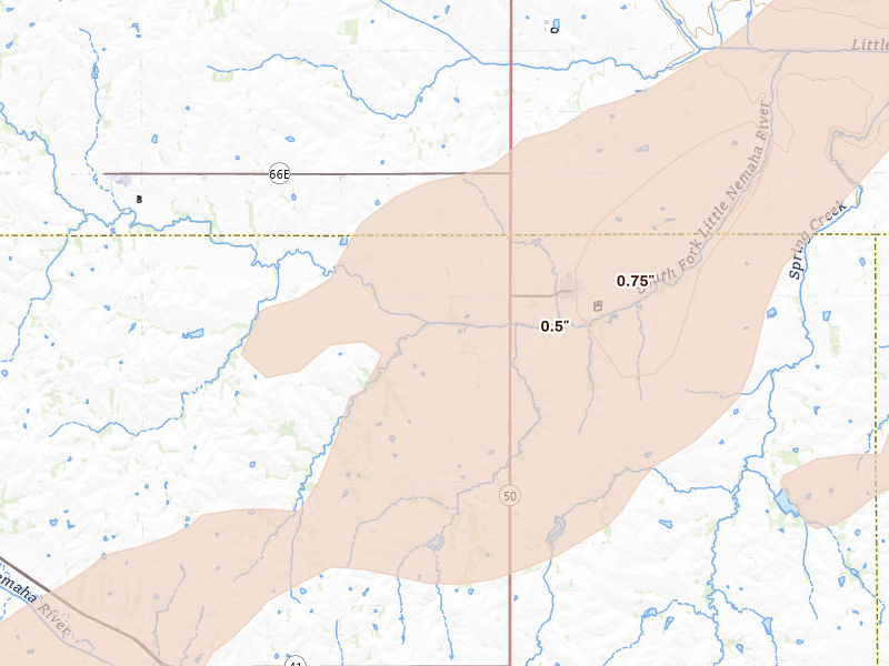 Radar-estimated hail-size map of the storm over Cook, NE
