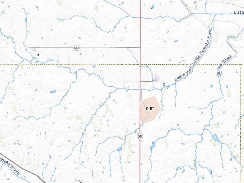 Radar-estimated hail-size map of the storm over Cook, NE on May 29, 2026