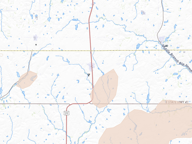Radar-estimated hail-size map of the storm over Cortland, NE on Apr 25, 2026